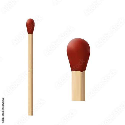 two wooden matches with red wick macro