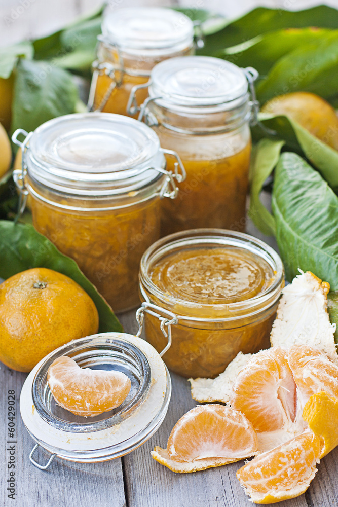 Jars with mandarine jam Jars with mandarine jam