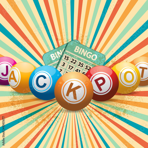 bingo balls and cards on retro starburst