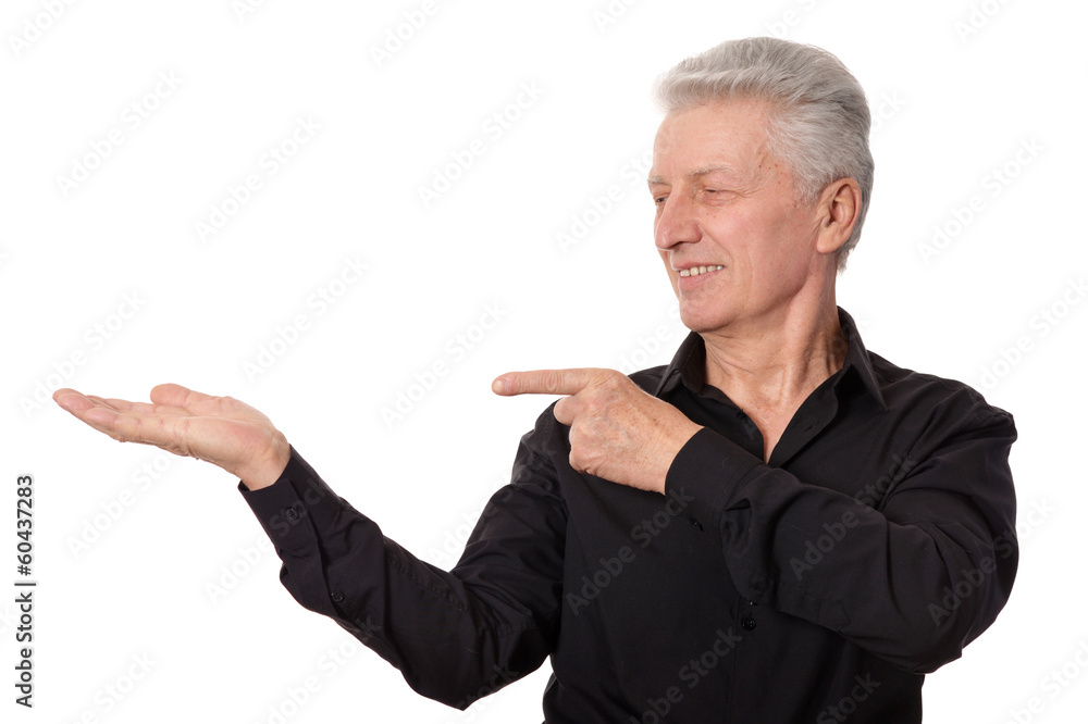 Mature man pointing with his finger Mature man pointing with his finger