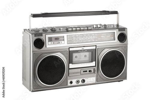 Retro ghetto blaster isolated on white with clipping path