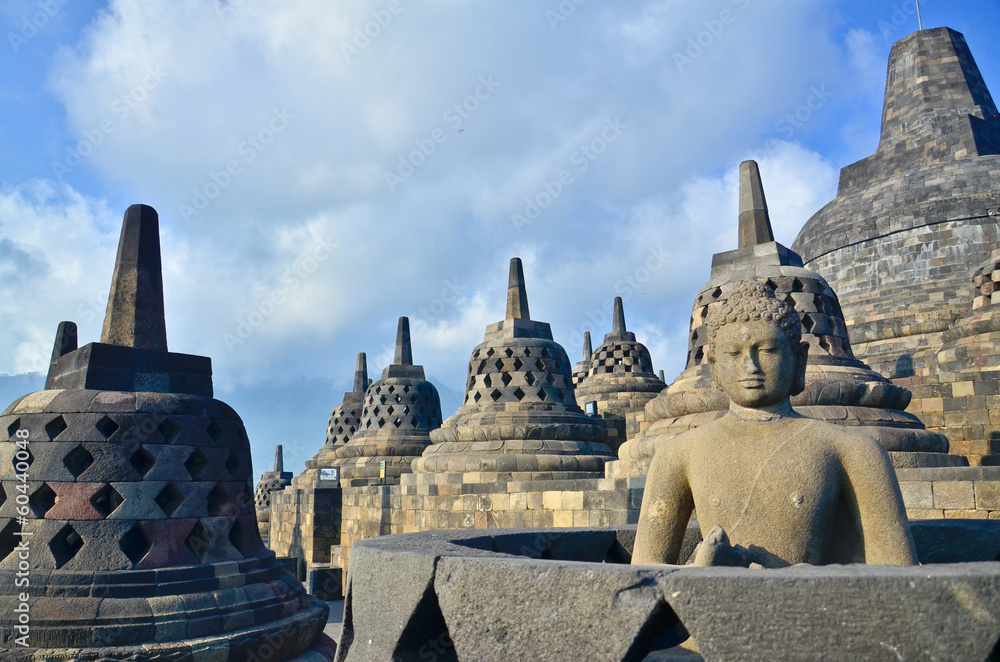 Sunrise Borobudur Temple Stupa in Yogyakarta, Java, Indonesia...