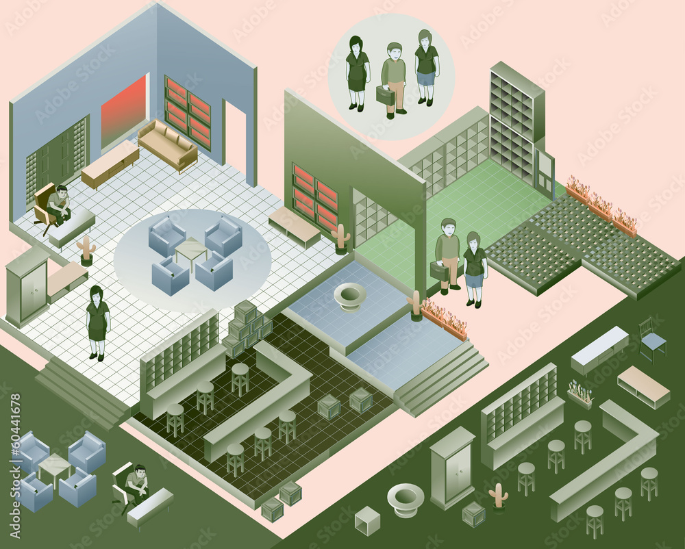 isometric of interior room. custom interior isometric series Stock ...