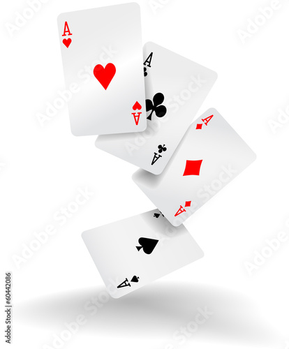 Playing cards four aces poker hand