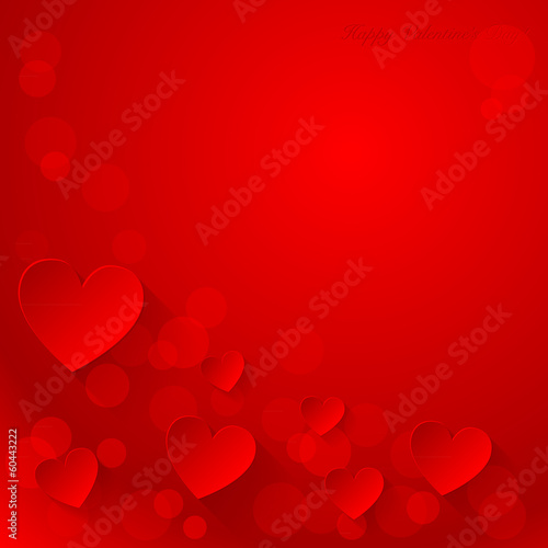 Valentine's day red background with paper hearts. Vector