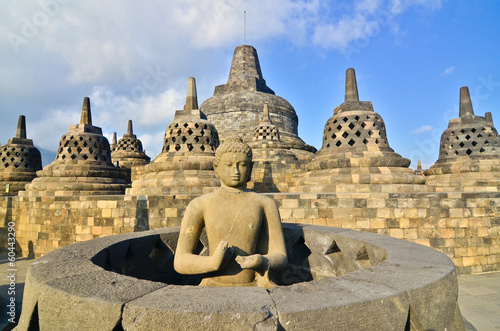 Sunrise Borobudur Temple Stupa in Yogyakarta, Java, Indonesia...