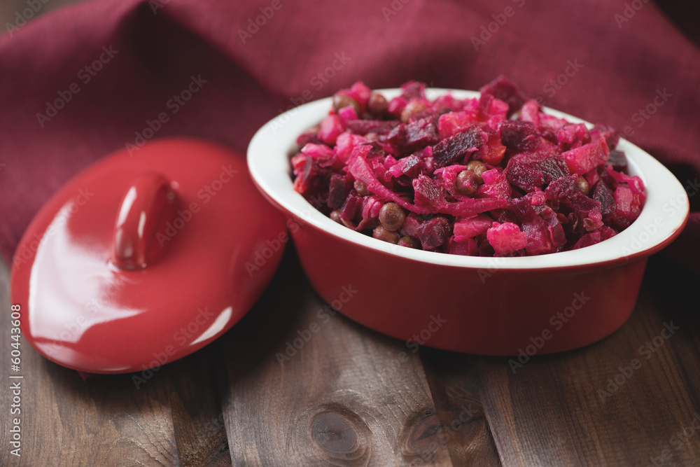 Salad of beetroot, traditional russian dish, horizontal shot Salad of beetroot, traditional russian dish, horizontal shot
