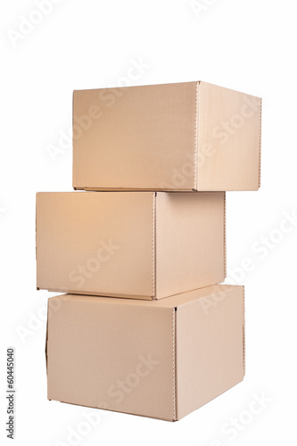 Stack of cardboard boxes isolated on white © sergio34