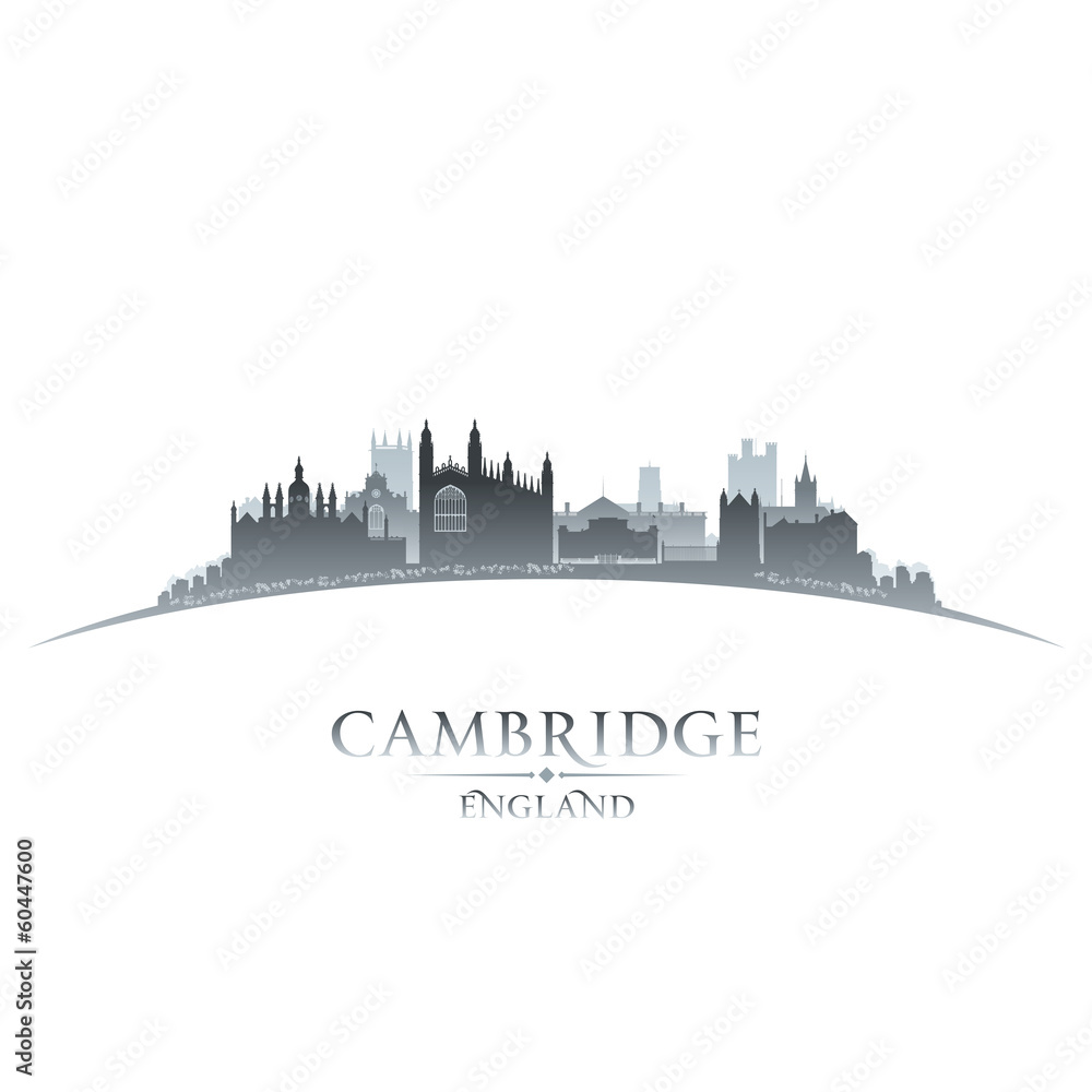 Cambridge England city skyline silhouette white background