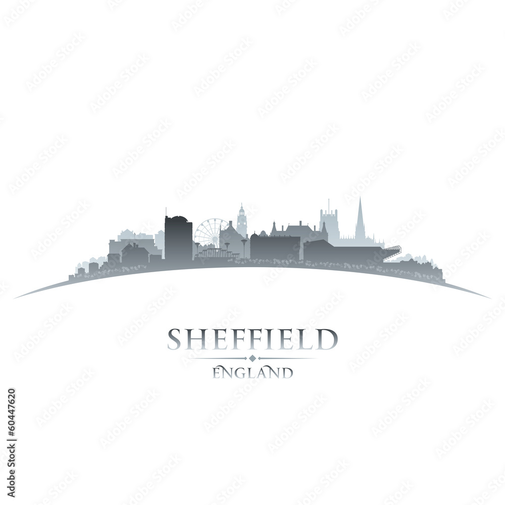 Sheffield England city skyline silhouette white background