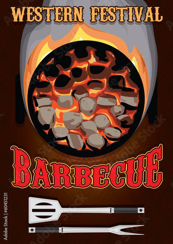 retro poster with hot coals for barbecue