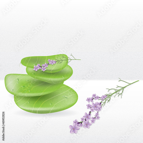 Realistic spa jade stones with lavender herbal plant