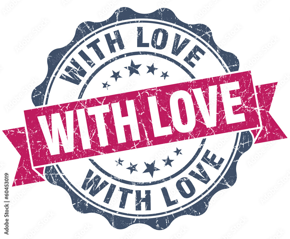 Obraz premium with love pink grunge seal isolated on white background