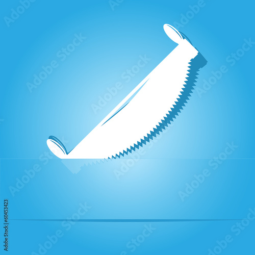 Two-handled saw. Paper sticker as bookmark. Vector illustration.