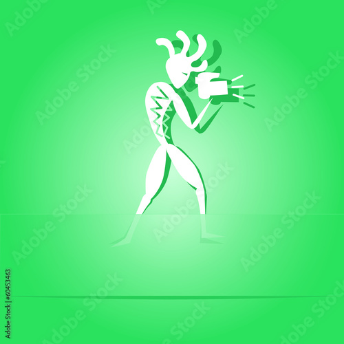 Ethnic little man with camera. Paper sticker as bookmark. Vector