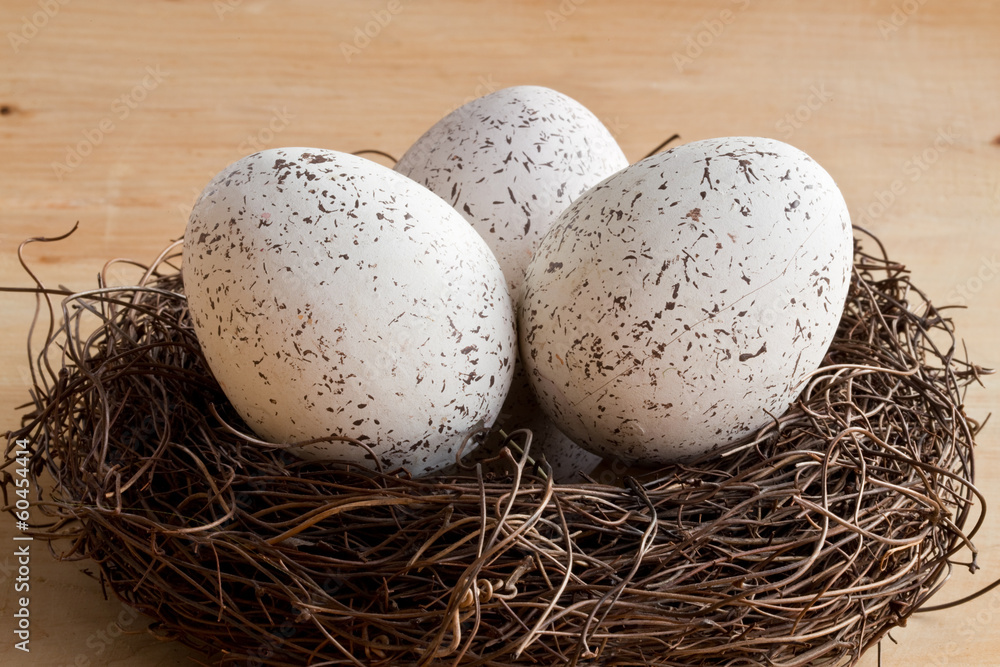 Obraz premium Osternest und drei Eier
