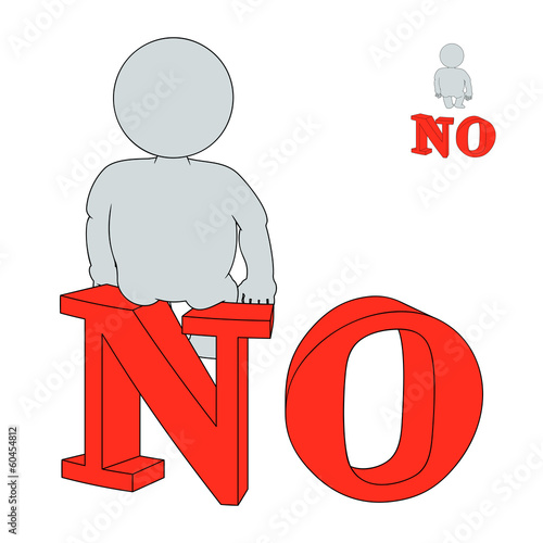 3d man sitting on the word (No)
