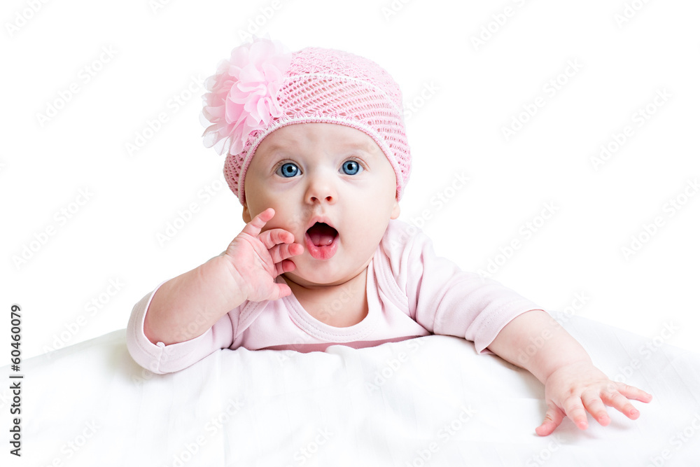 funny baby girl lying on white funny baby girl lying on white