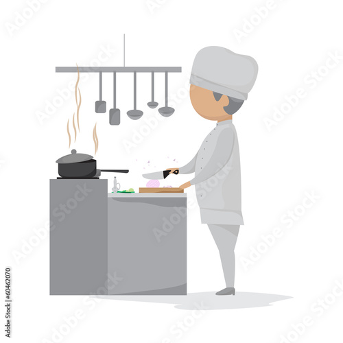 Man Cooking In The Kitchen - Isolated On White