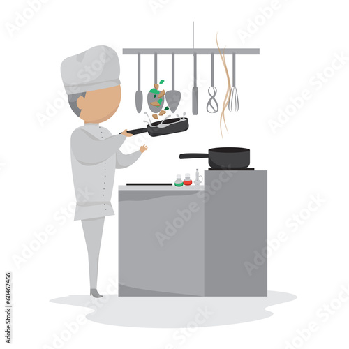 Man Cooking In The Kitchen - Isolated On White