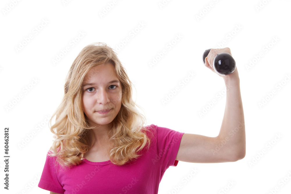Girl is sporting with dumbbells Girl is sporting with dumbbells