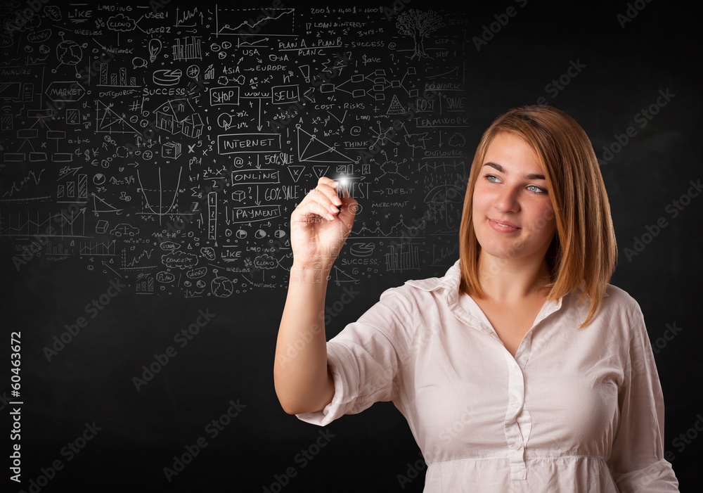 Young woman sketching and calculating thoughts Young woman sketching and calculating thoughts