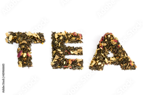 The word tea spelled with tea