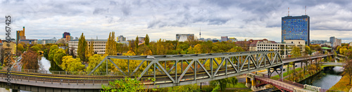 Panorama in Berlin with railroad on first plane