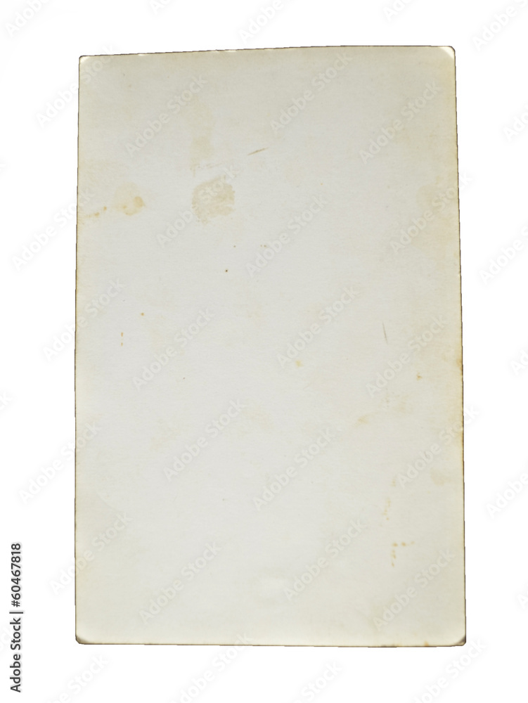 close up of a vintage note paper on white background
