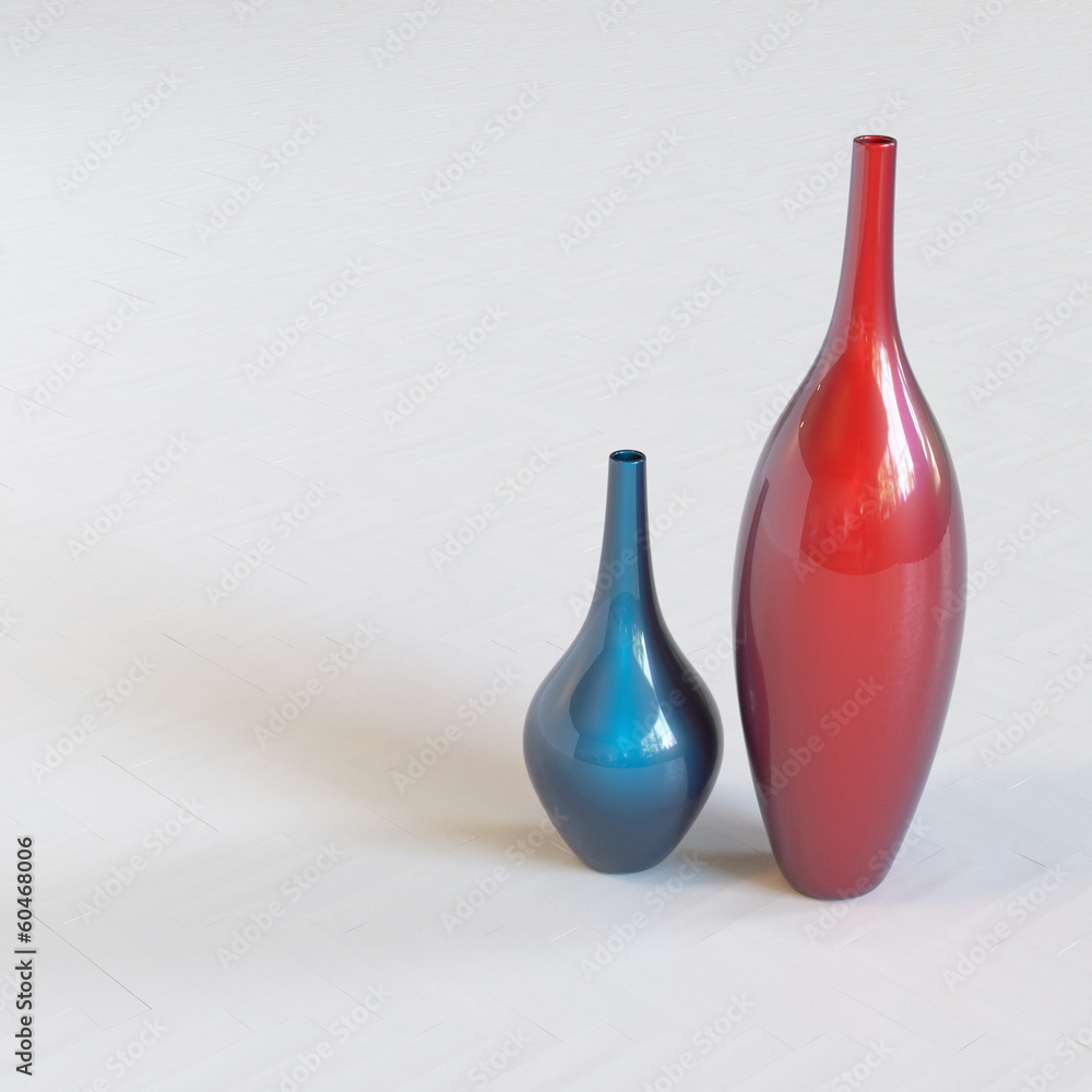 Decorative Ceramic Red And Blue Vases On White Background Decorative Ceramic Red And Blue Vases On White Background