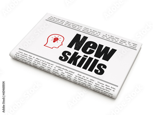 Education concept: newspaper with New Skills and Head With