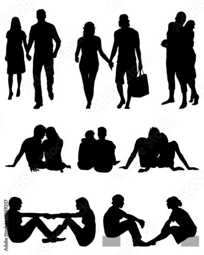 Black silhouettes of couples, vector