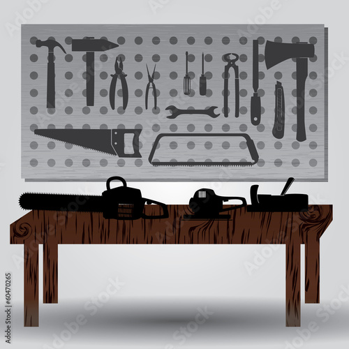 workroom with hand tools and workbench eps10