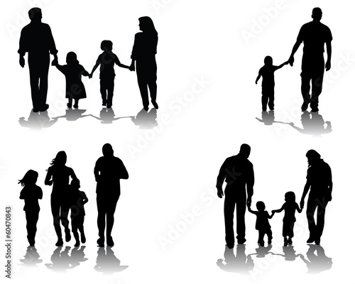 Black silhouettes and shadows of families, vector