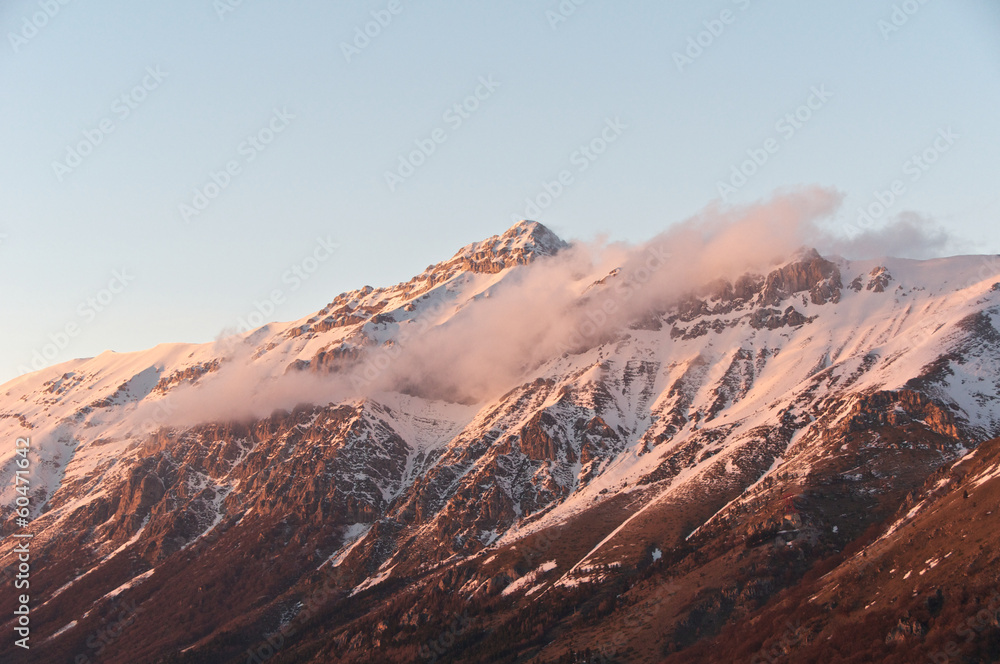 Mountains peaks hidden by clouds, Abruzzo, Italy