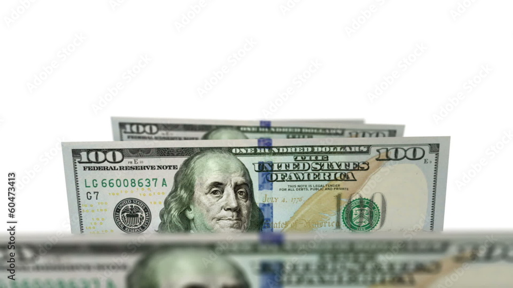 New one hundred dollars flat bills in carousel. Loop on white New one hundred dollars flat bills in carousel. Loop on white
