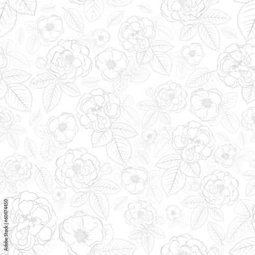 Seamless pattern of flowers, gray on white