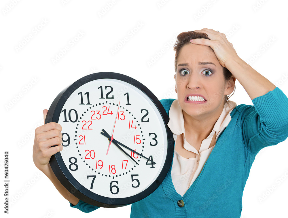 Stressed, anxious woman, student running out of time Stressed, anxious woman, student running out of time