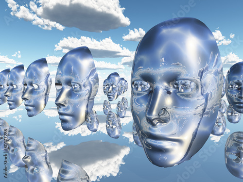 фотографія Diembodied faces or masks hover in surreal scene
