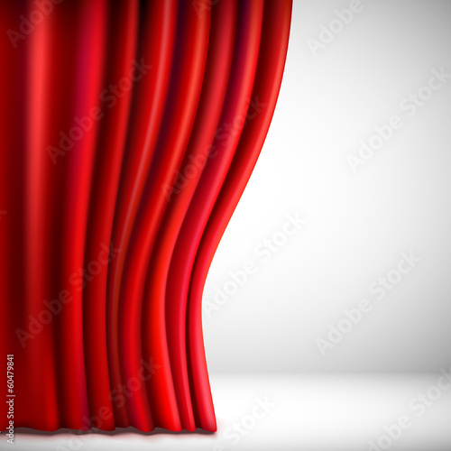 Background with red velvet curtain. Vector illustration.