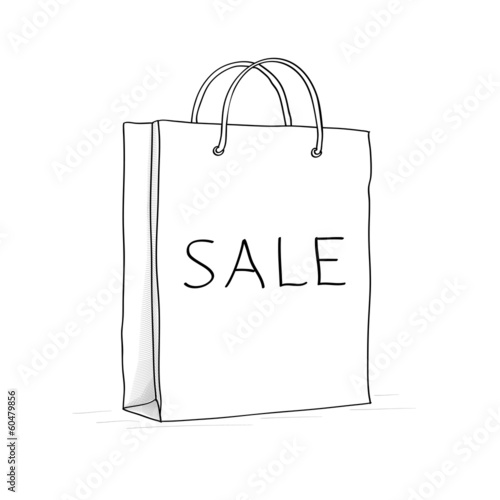 Sale bag, icon. Sketch vector illustration in doodle style