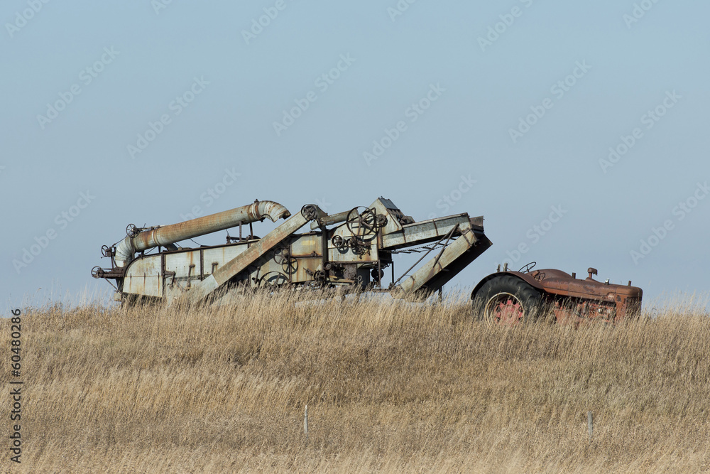 Fototapeta premium Old Tractor and Threshing Machine