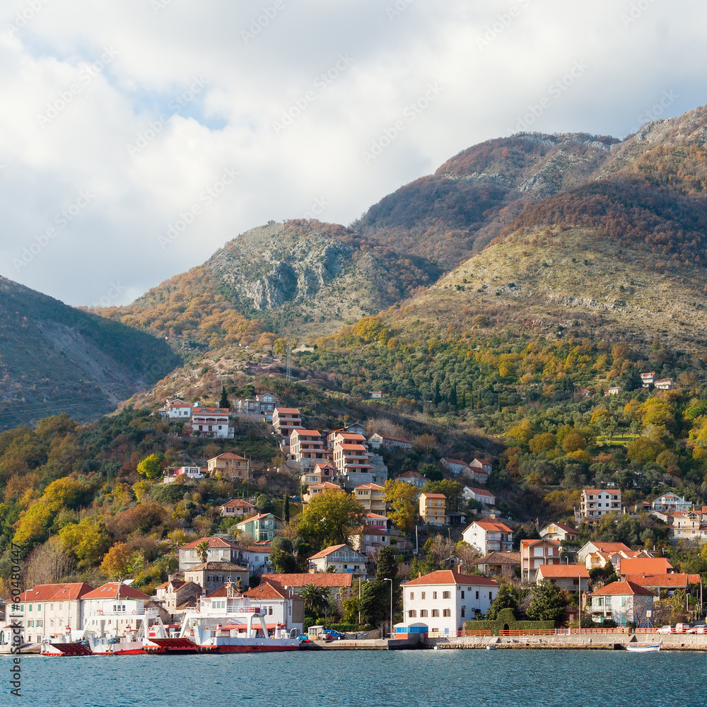 View of Kamenari town. Bay of Kotor. Montenegro