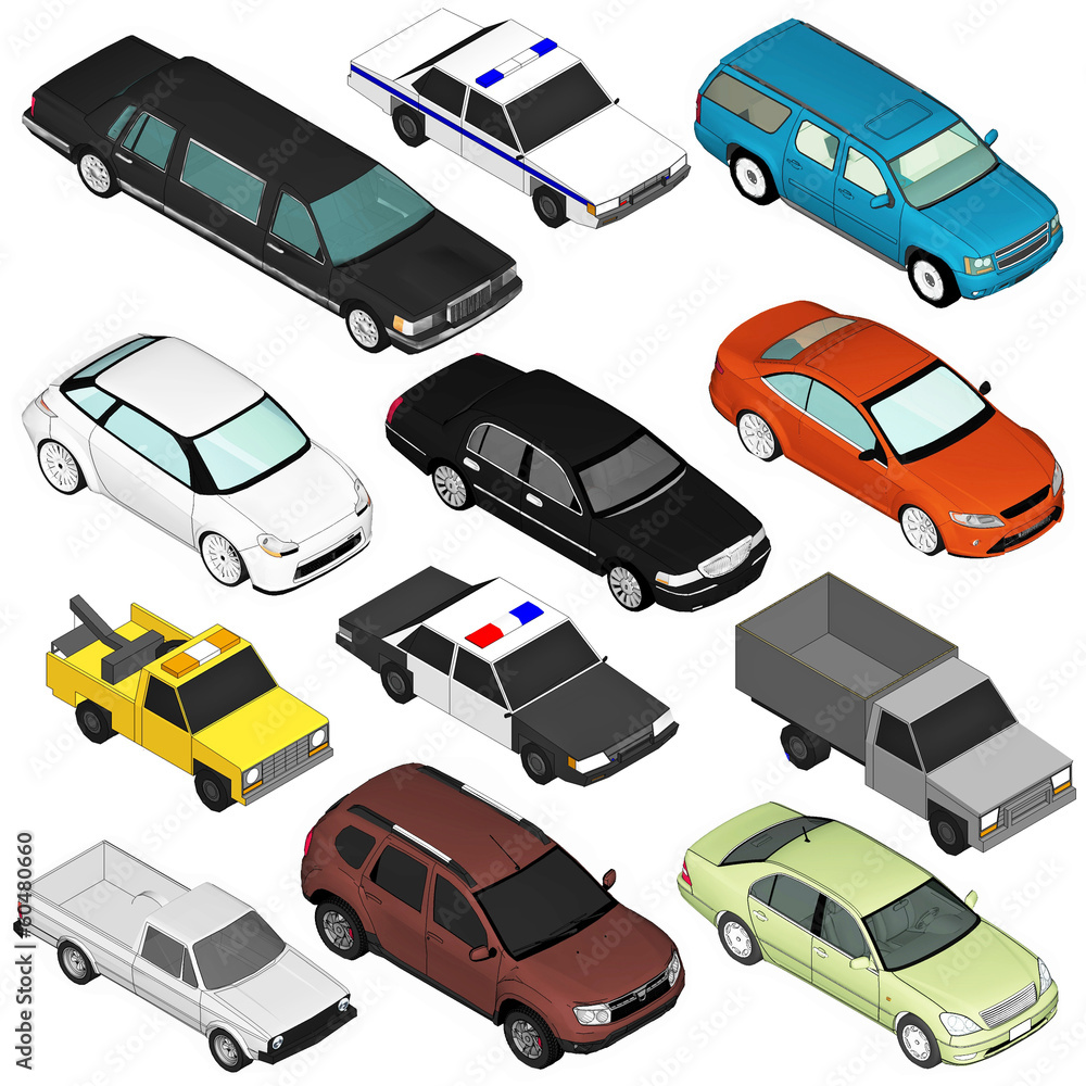 Naklejka premium Set of Various Isolated 3d Cars 