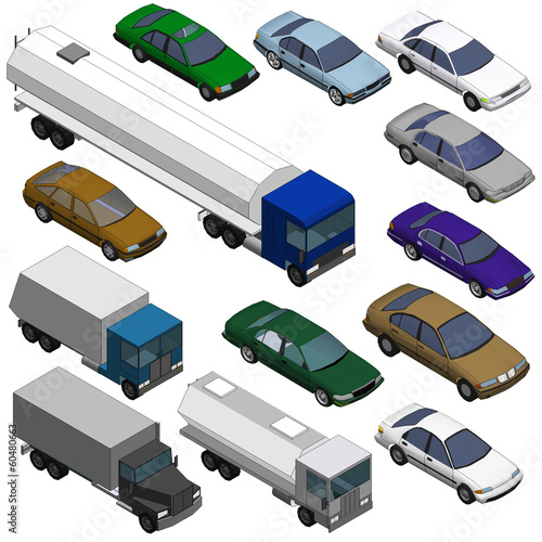 Set of Various Isolated 3d Cars 