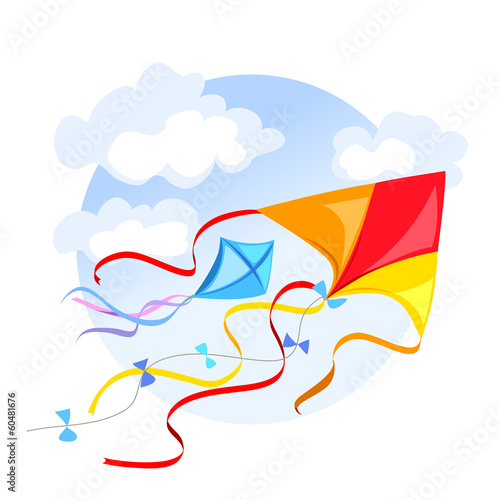 emblem with a kite and clouds