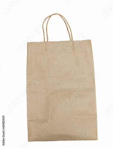 old used brown recycle paper shopping bag isolated object on whi