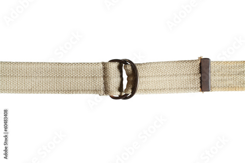 Light brown fabric canvas belt isolated on white background