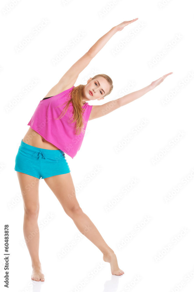Beautiful caucasian woman is doing exercises. Beautiful caucasian woman is doing exercises.
