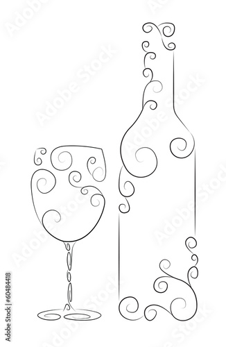 Ornamental representation of bottle and glass of wine